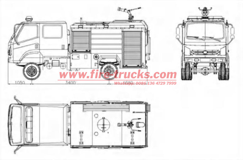 Dongfeng 4×4 water tanker firer truck drawing