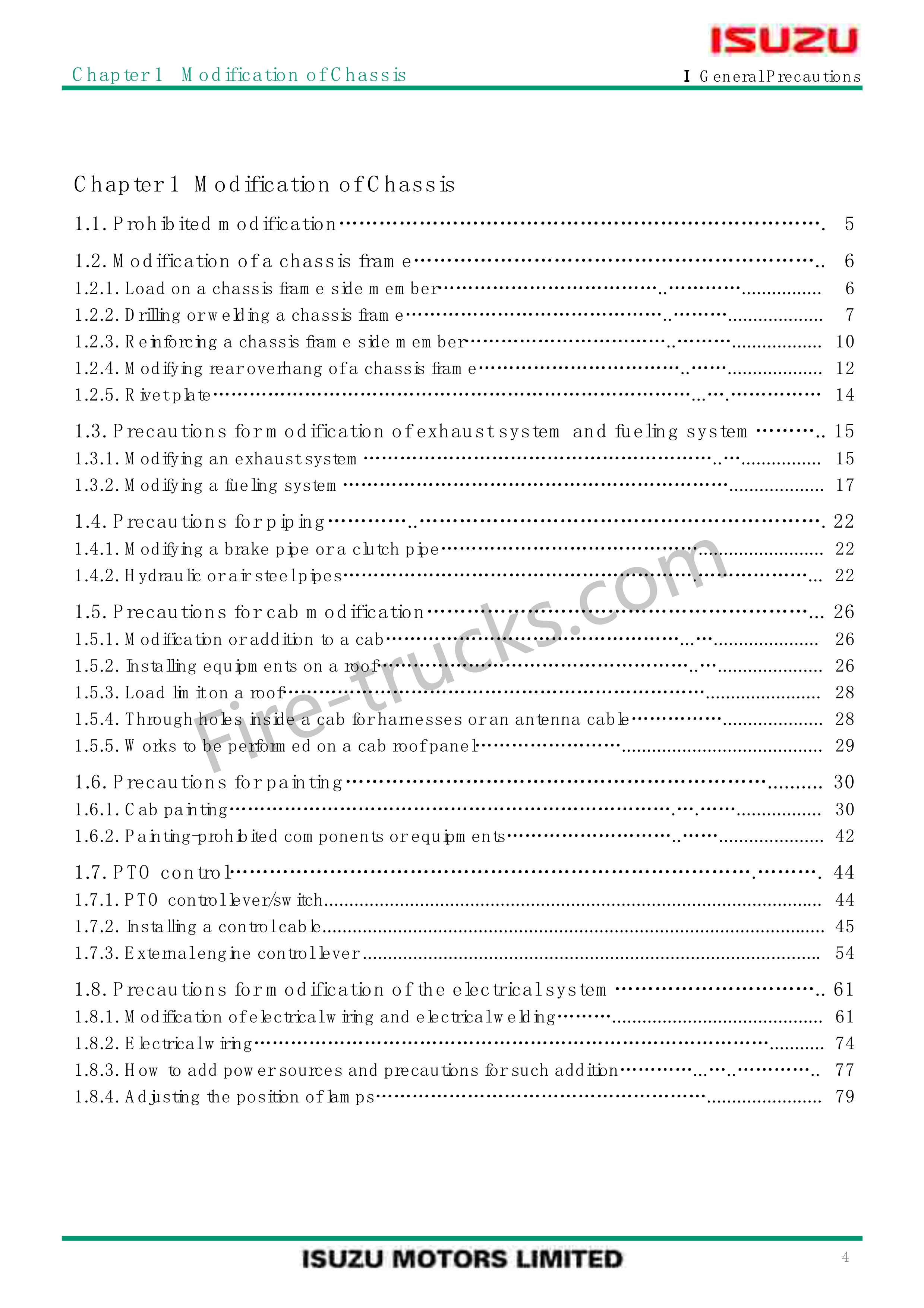 Isuzu Fire Truck Chassis & Body Assembly Manual Isuzu Fire Truck Chassis & Body Assembly Manual