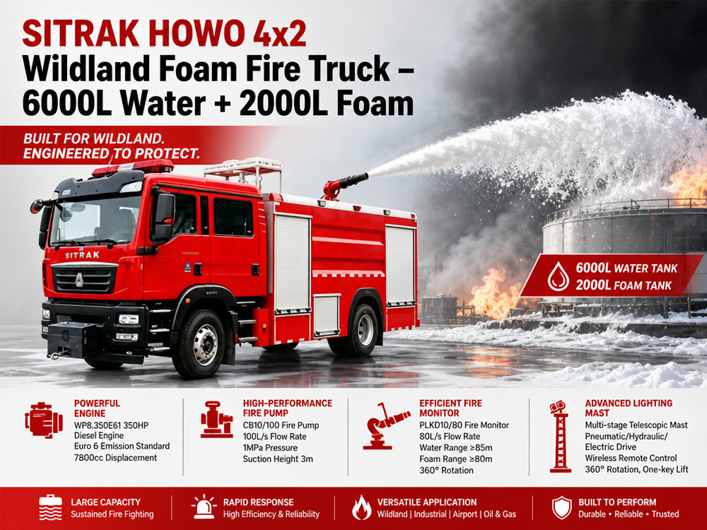 SITRAK HOWO 6000L Water Tank 2000L Foam Tank Wildland Fire Truck Albania
