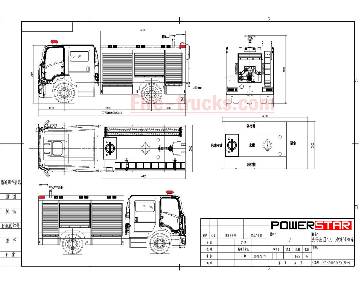 Lukisan teknikal trak bomba air Dominican Isuzu 5000L